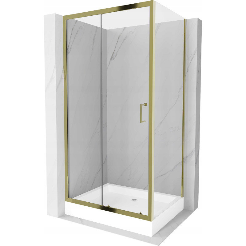Mexen Apia kabina prysznicowa rozsuwana 100x80 cm, transparent, złota + brodzik Rio