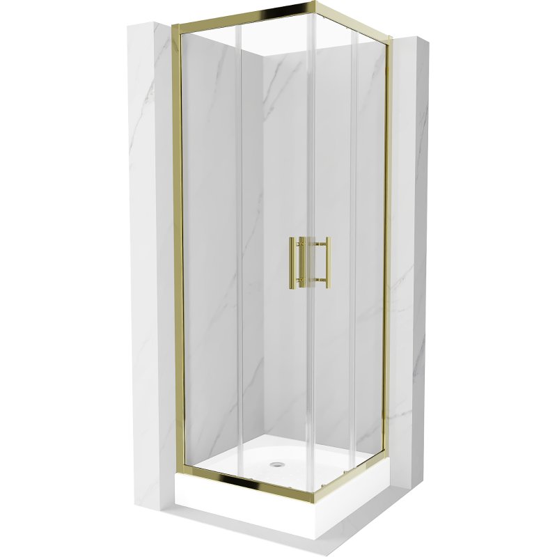 Mexen Rio kabina prysznicowa kwadratowa 70x70 cm, transparent, złota + brodzik Rio, biały