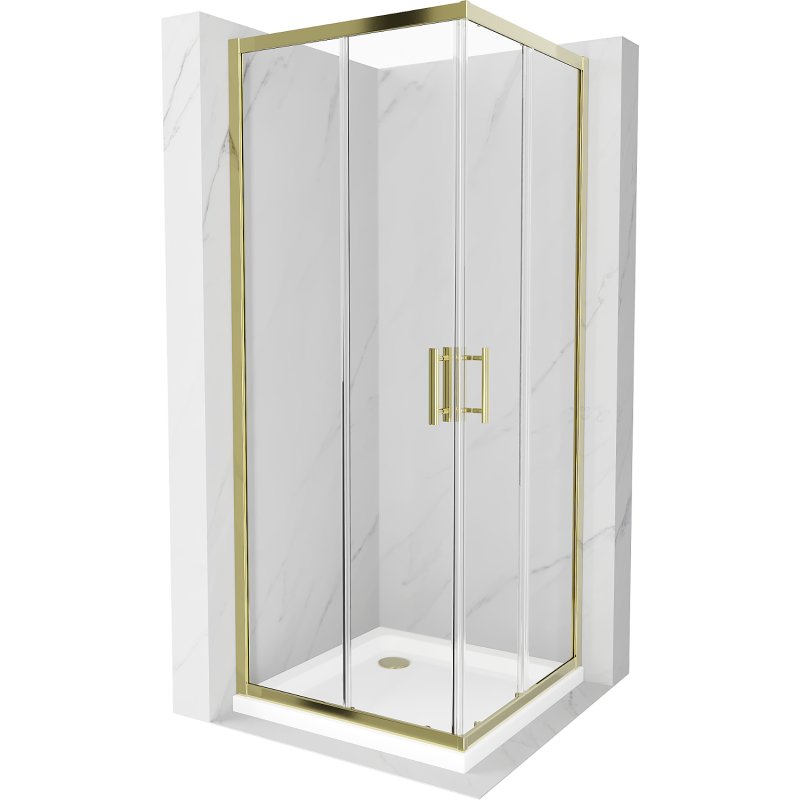 Mexen Rio kabina prysznicowa kwadratowa 70x70 cm, transparent, złota + brodzik Flat, biały