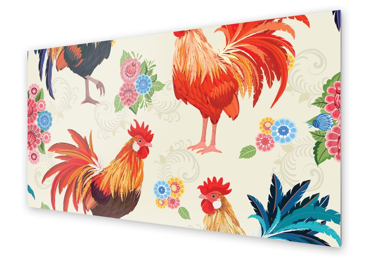 Panel kuchenny HOMEPRINT Koguty w stylu folk 125x50 cm