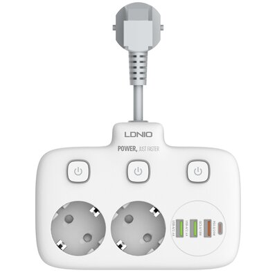 Listwa zasilająca z 2 gniazdami AC, 3x USB, USB-C, LDNIO SE2435, 2500W (biała)