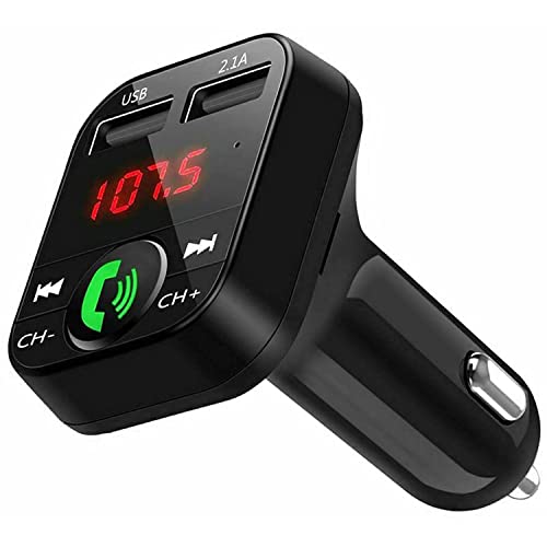 NK Bluetooth FM Transmitter For Car & Truck (12/24V) - zestaw głośnomówiący, odtwarzacz muzyczny Bluetooth V5.0 + EDR, odbiornik FM, adapter radiowy,USB - szybkie ładowanie 2.1A i uchwyt na pamięć USB