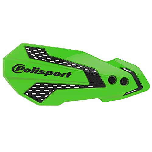 POLISPORT 8308200011 - MX FLOW 1 punkt mocowania MX-Style plastikowe ochraniacze na ręce z zestawem montażowym w zestawie kompatybilne z motocyklami Kawasaki, Yamaha, Suzuki w kolorze zielonym/czarnym