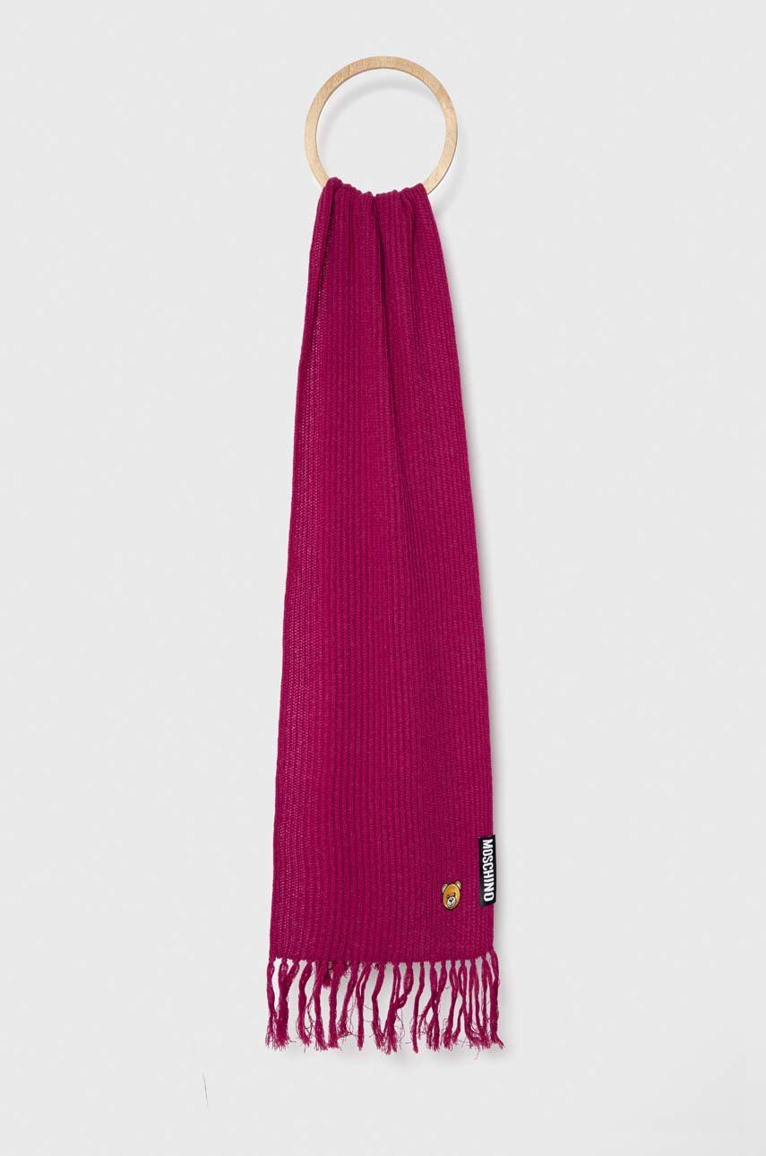 Moschino szalik wełniany kolor fioletowy gładki