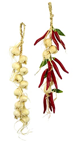 Girlanda z chili/czosnkiem, plecionka, zawieszka, warzywa, dekoracja z tworzywa sztucznego, realistyczne sztuczne warzywa, do dekoracji czosnku, chili, atrapa dekoracyjna, imitacja żywności, zestaw 2