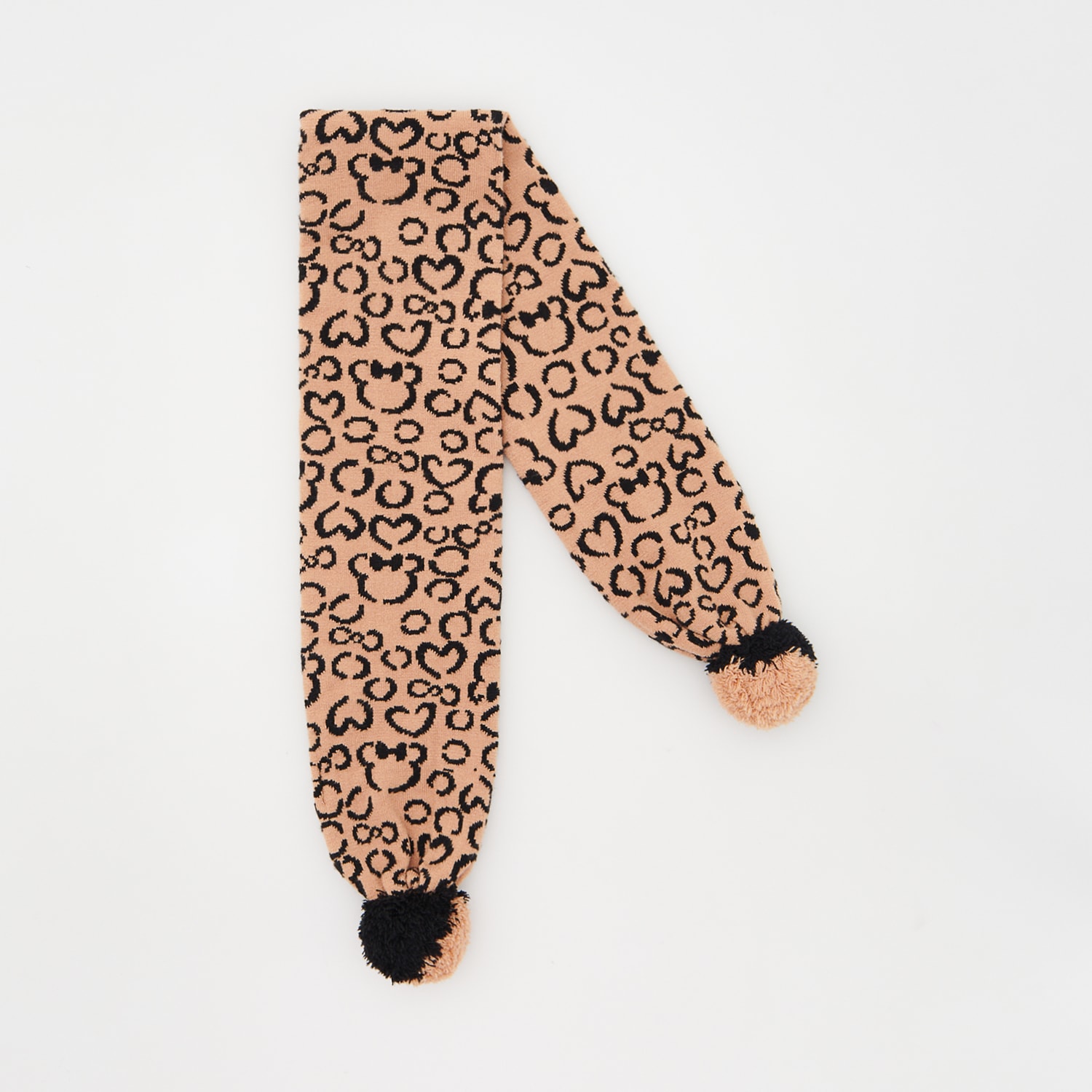 Reserved - Wzorzysty szalik z pomponami - Beżowy