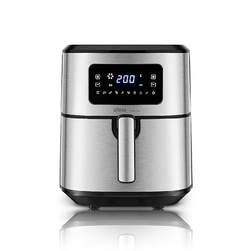 Ufesa Falcon Frytkownica powietrzna 6,5L, Inox, 8 programów, 1700W, Cyfrowy, Timer, Temperatura 80°C - 200ºC, Bez BPA i PFOA, wiadra i taca antyadherentna