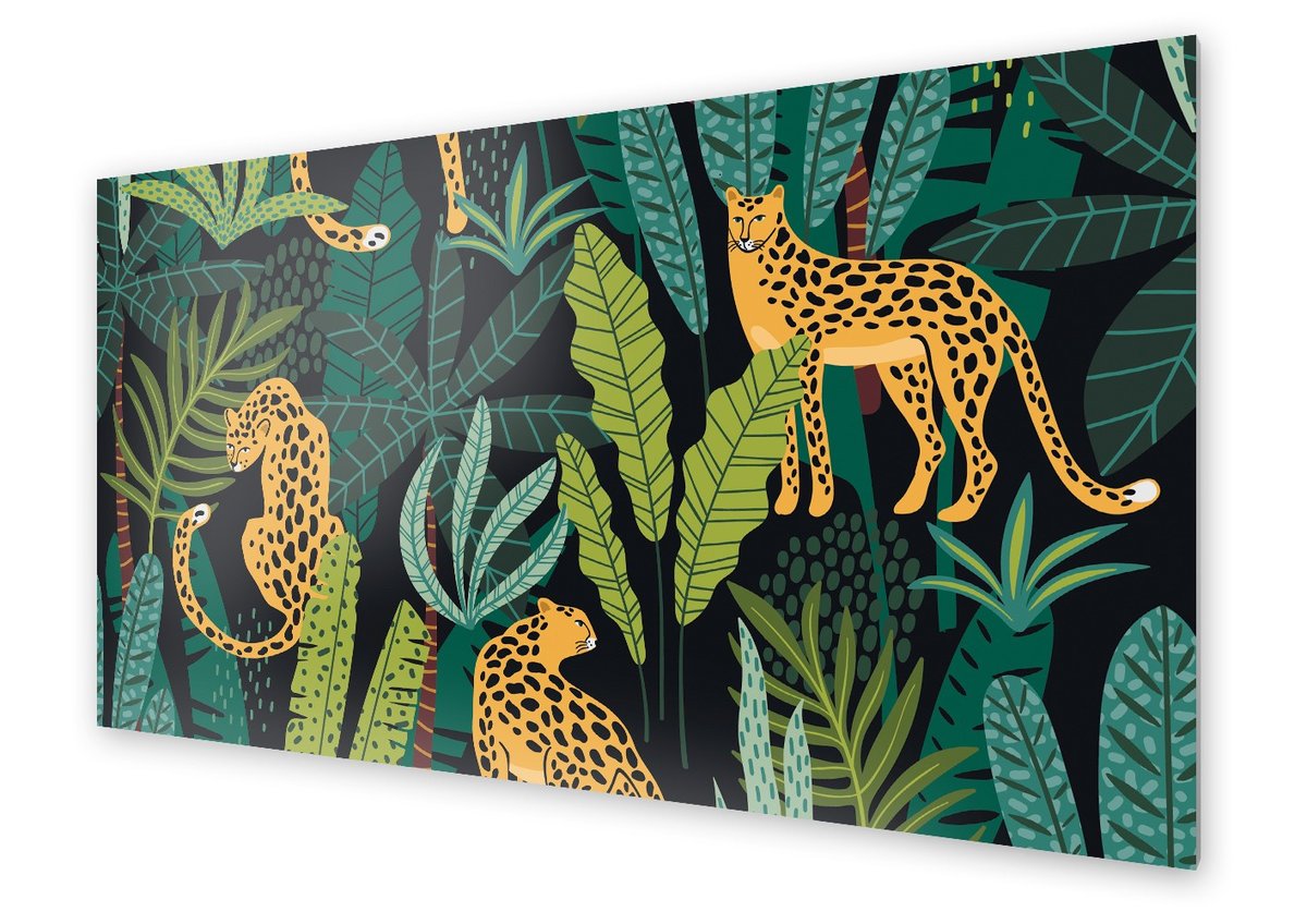 Panel kuchenny HOMEPRINT Lampart wśród liści 125x50 cm