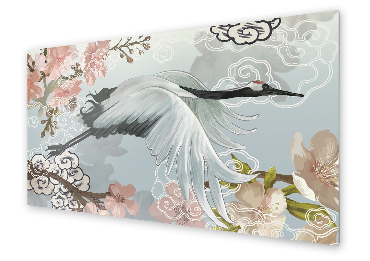 Panel kuchenny HOMEPRINT Żuraw wśród kwiatów wiśni 125x50 cm