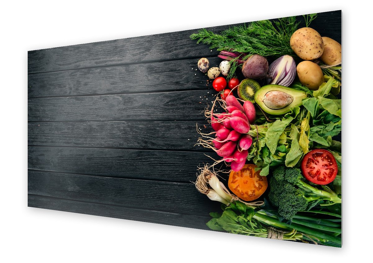 Panel kuchenny HOMEPRINT Warzywa na ciemnym tle 125x50 cm