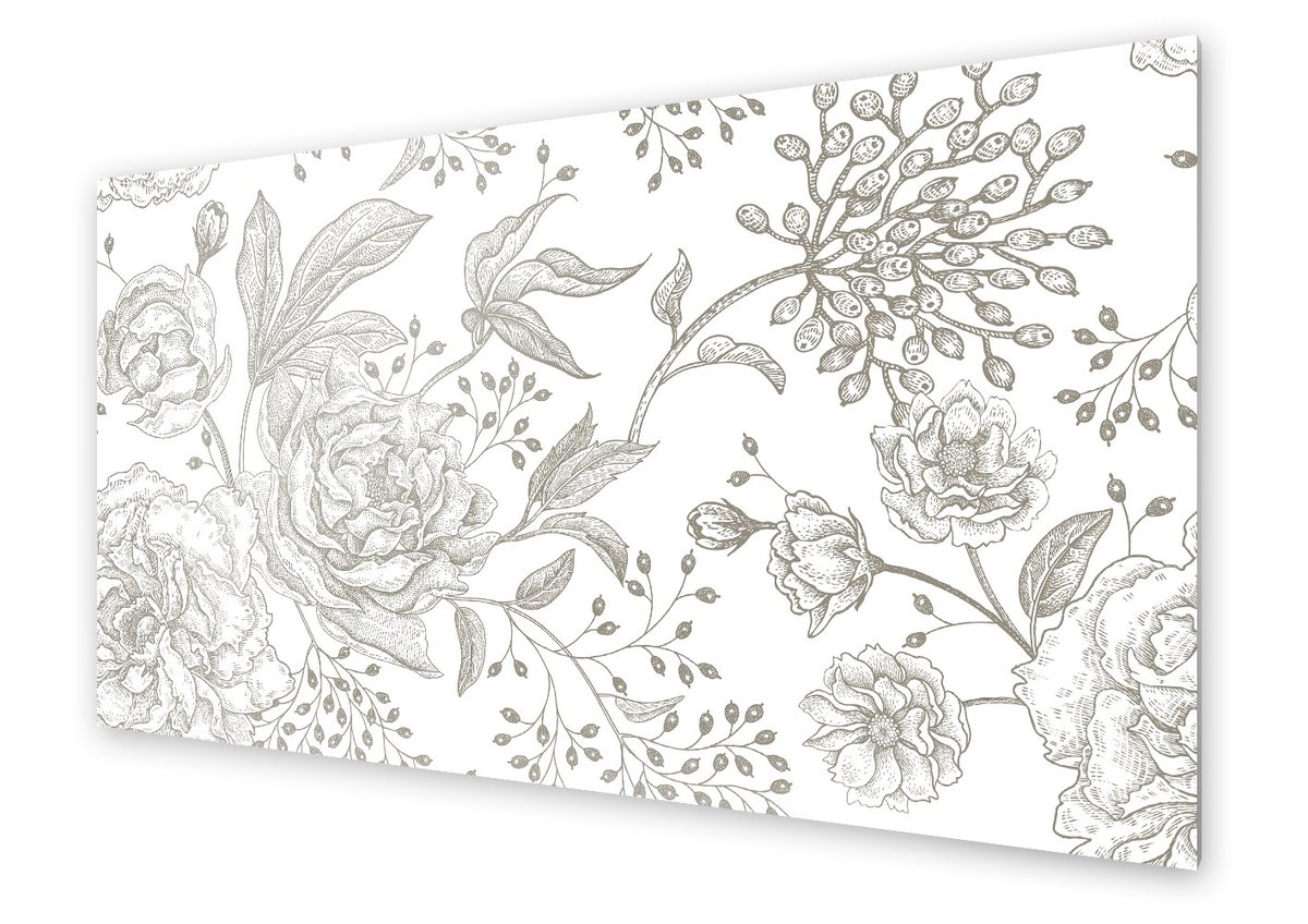 Panel kuchenny HOMEPRINT Biało czarny wzór kwiatów 140x70 cm