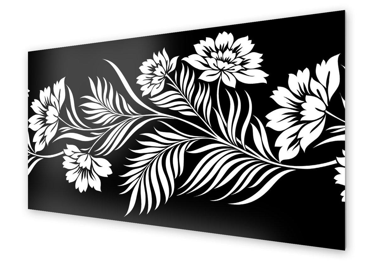 Panel kuchenny HOMEPRINT Wzór roślinny biało czarny 100x50 cm