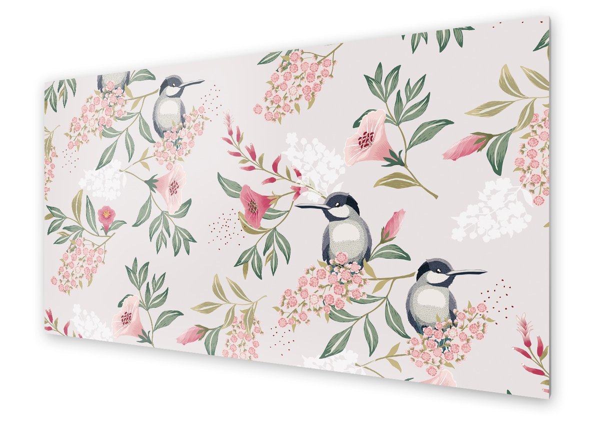 Panel kuchenny HOMEPRINT Ptaki wśród kwiatów 120x60 cm
