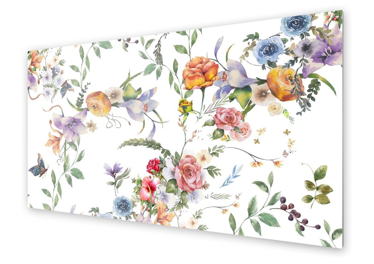 Panel kuchenny HOMEPRINT Akwarela kwiaty i liście 140x70 cm