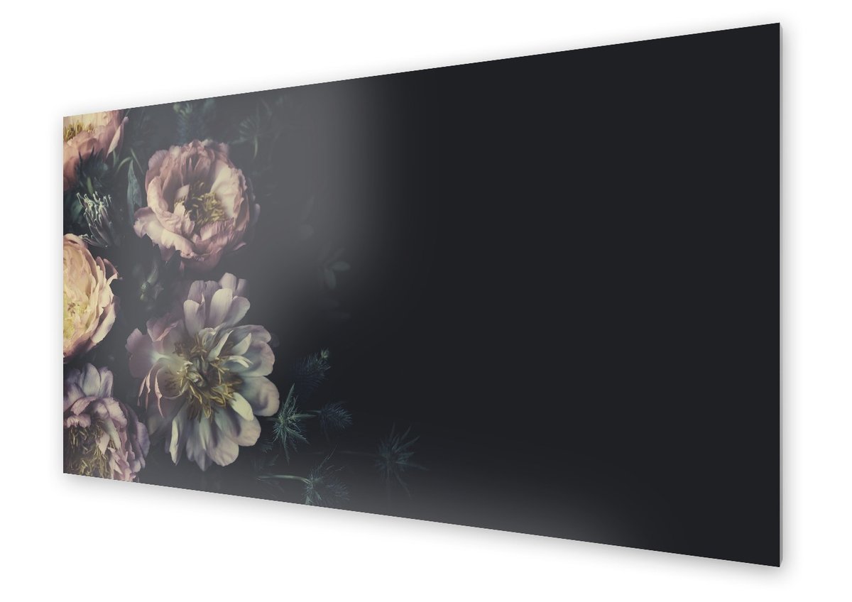 Panel kuchenny HOMEPRINT Piwonie na czarnym tle 140x70 cm