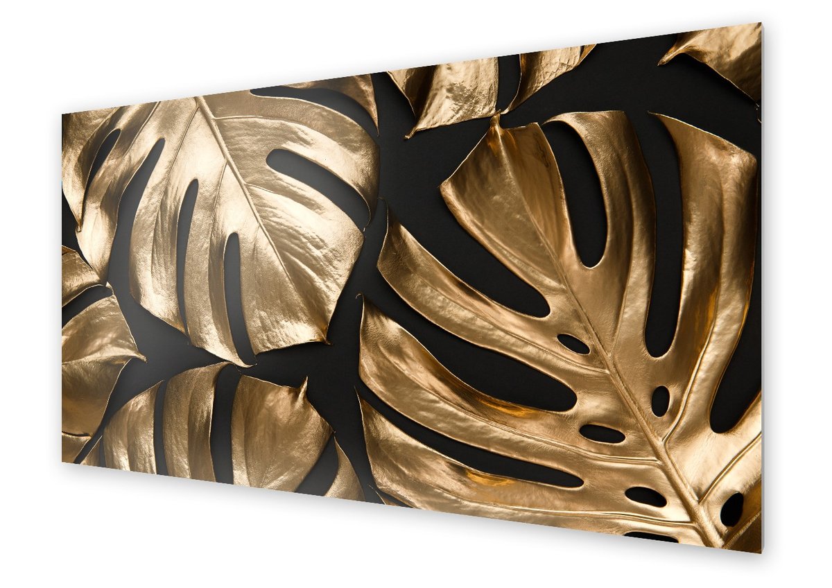 Panel kuchenny HOMEPRINT Złote liście monstery 120x60 cm