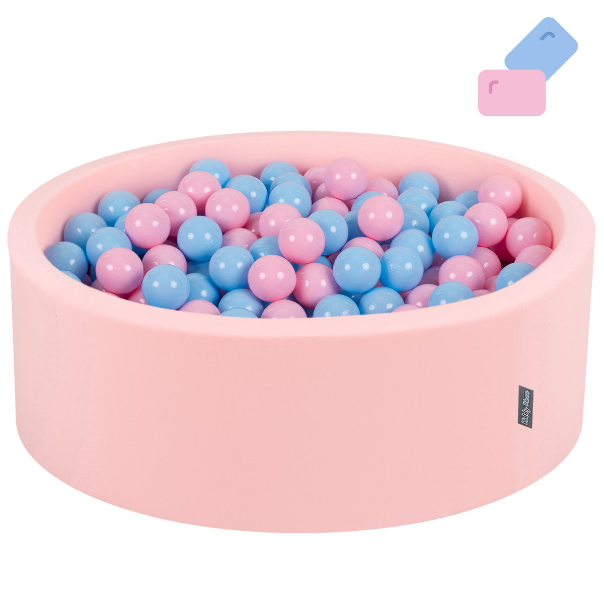 KiddyMoon Suchy basen okrągły z piłeczkami 7cm różowy: pudrowy róż-babyblue 90x30cm/200piłek Zabawka basen piankowy
