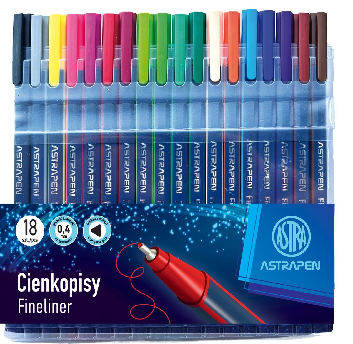 Cienkopisy trójkątne 0,4mm 18 kolorów ASTRA - ASTRA papiernicze