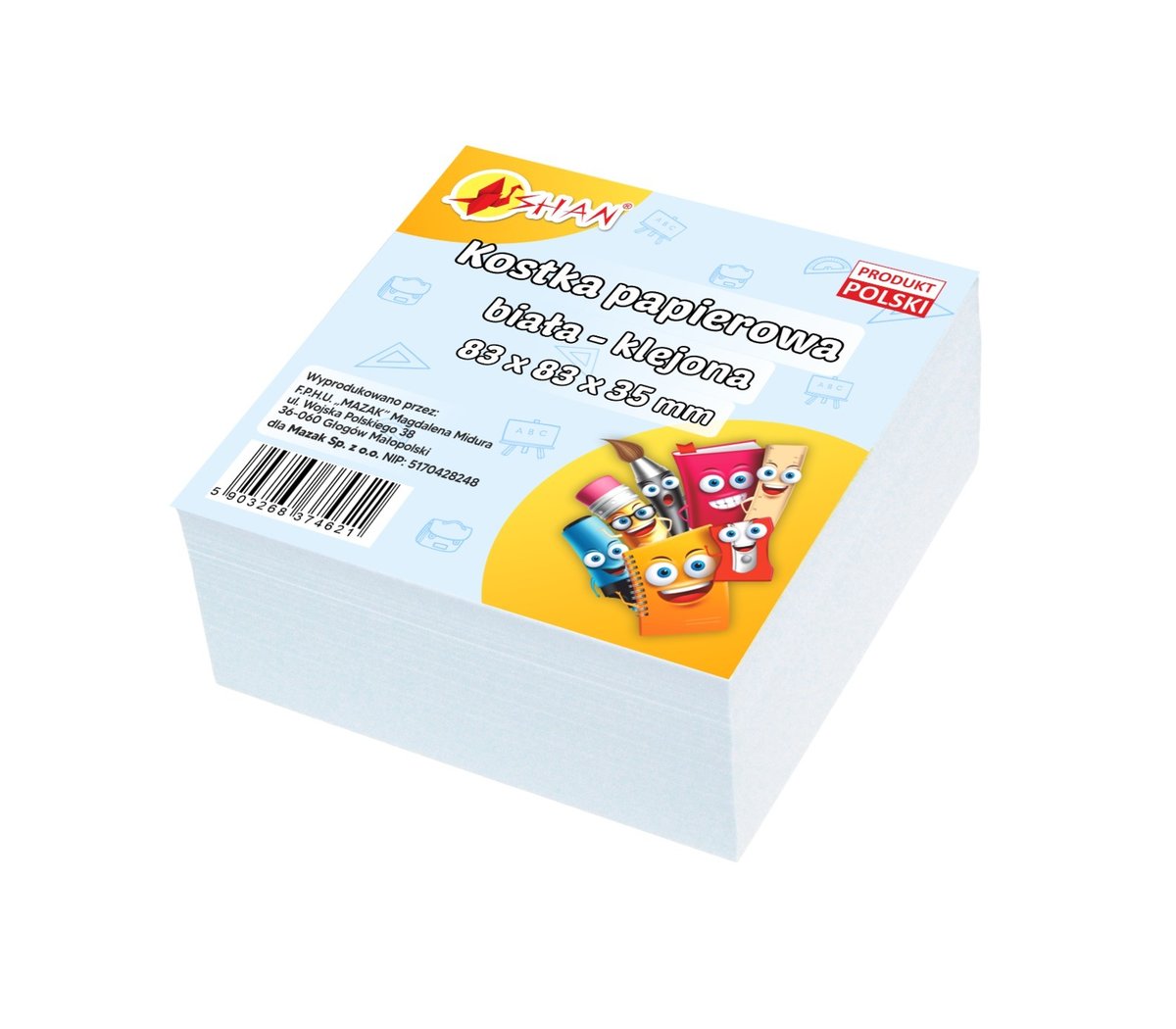 Kostka papierowa biała klejona 83x83x35mm Shan