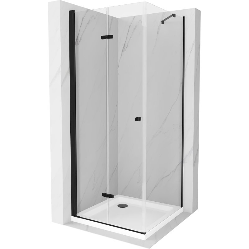 Mexen Lima kabina prysznicowa składana 80x80 cm, transparent, czarna + brodzik Flat, biały