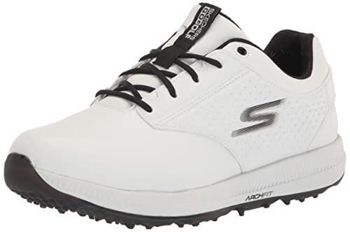 Skechers Męskie buty do golfa Elite 5 Arch Fit wodoodporne buty do golfa, Biała, czarna skóra., 47 EU