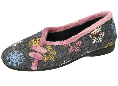 Manitu Damskie 340060-09 kapcie domowe, szare, rozmiar 37 EU, szary, 37 eu