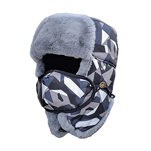 SPYXGS Czapka zimowa z nausznikami i maską, ciepła czapka, przyjazna dla skóry, Ushanka rosyjski trooper Traper na polowanie, Blau Rot 8020, 21 EU