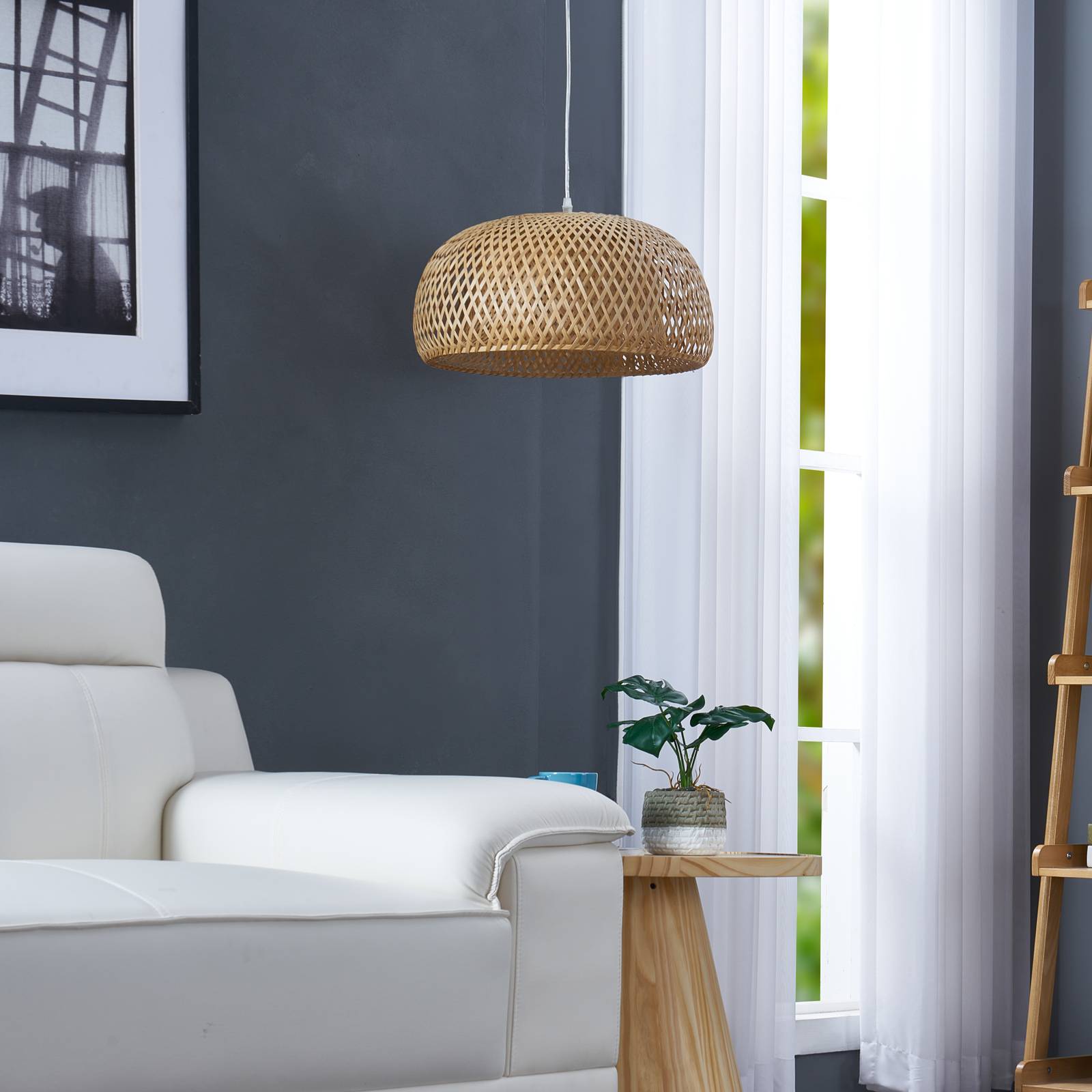 Lampa wisząca Lindby Jadwiga, Ø 45 cm, bambus, E27