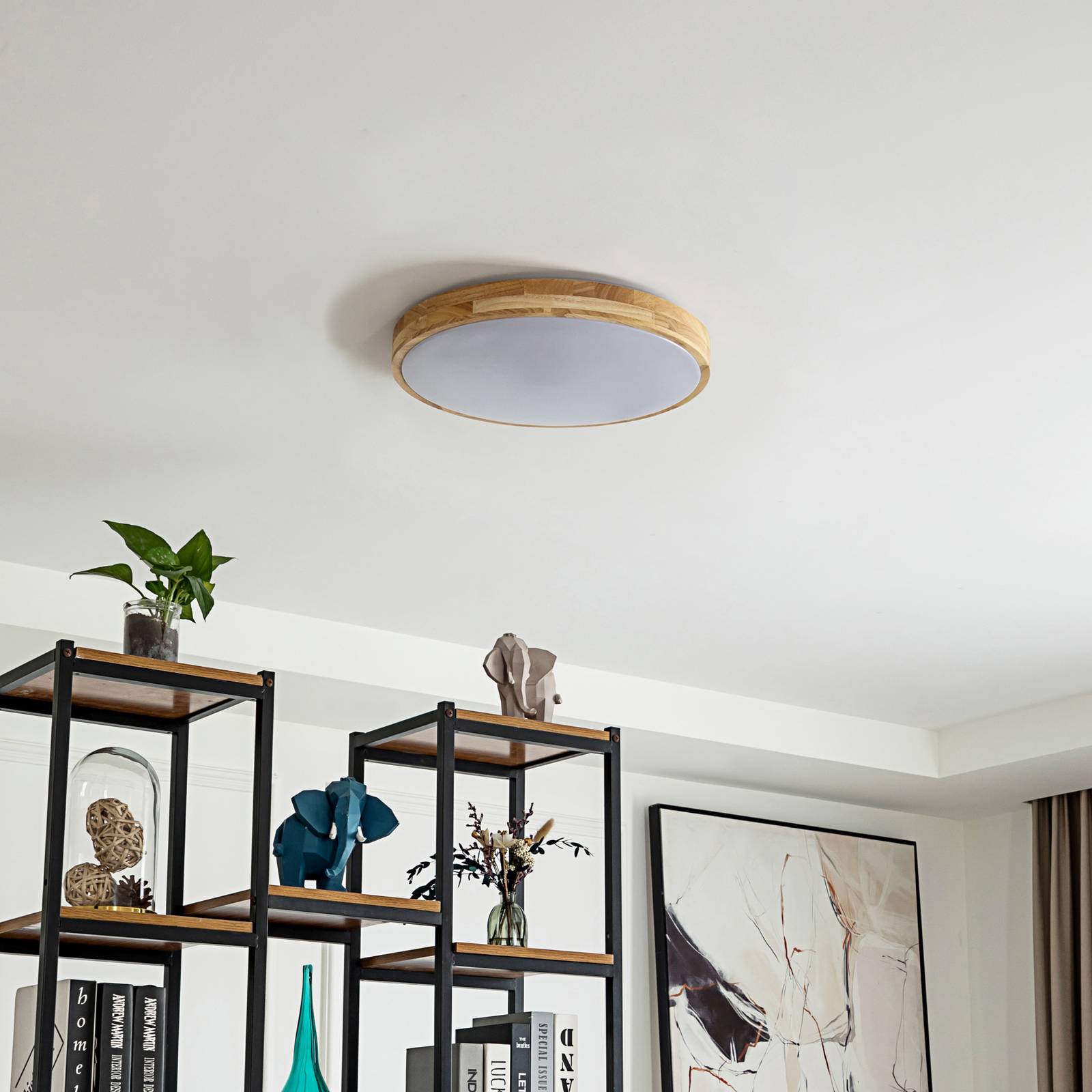 Lindby Smart lampa sufitowa LED Innes wood Ø39cm RGB CCT Tuya