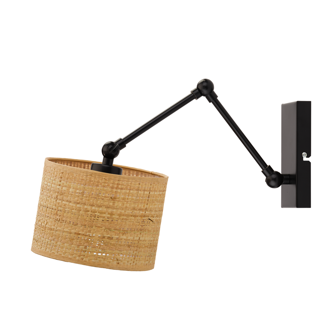 Rattanowy kinkiet z regulowanym ramieniem w stylu boho TULON BOHO