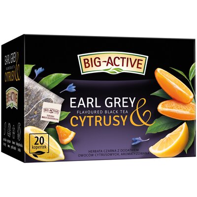 Big-Active Herbata Czarna Earl Grey o smaku bergamotki i cytrusów, aromatyzowana 20 torebek x 2g (40g)