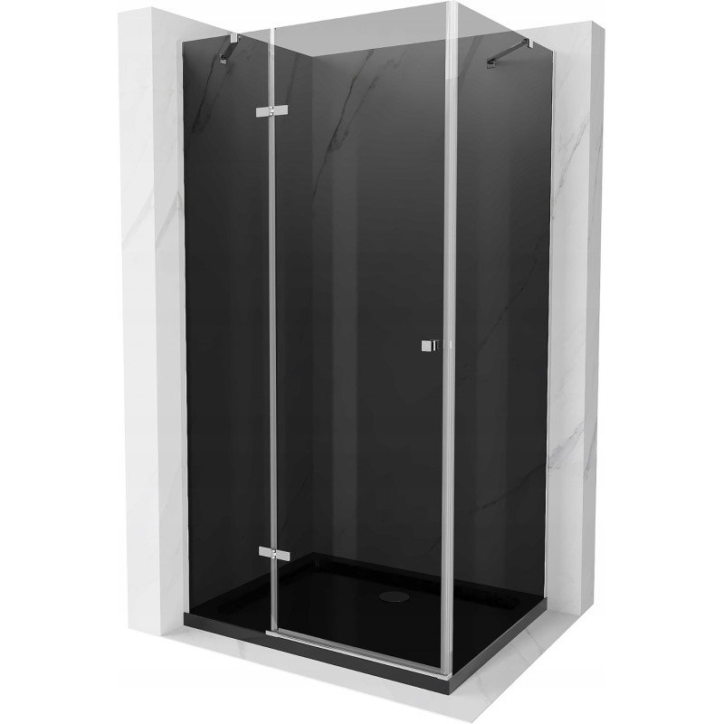 Mexen Roma kabina prysznicowa uchylna 90x100 cm, grafit, chrom + brodzik Flat, czarny