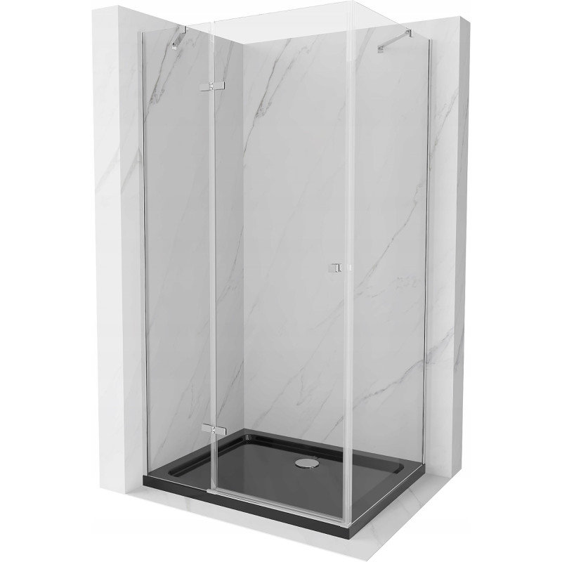 Mexen Roma kabina prysznicowa uchylna 120x80 cm, transparent, chrom + brodzik Flat, czarny