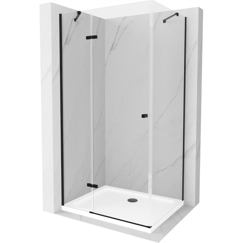 Mexen Roma kabina prysznicowa uchylna 70x100 cm, transparent, czarna + brodzik Flat, biały