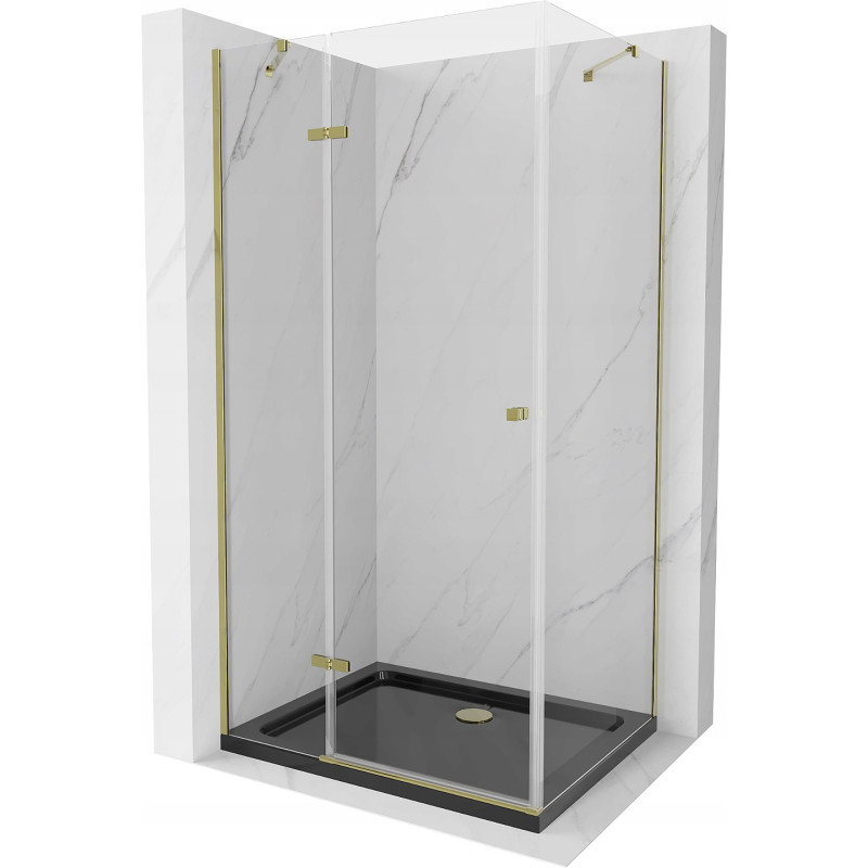 Mexen Roma kabina prysznicowa uchylna 80x100 cm, transparent, złota + brodzik Flat, czarny