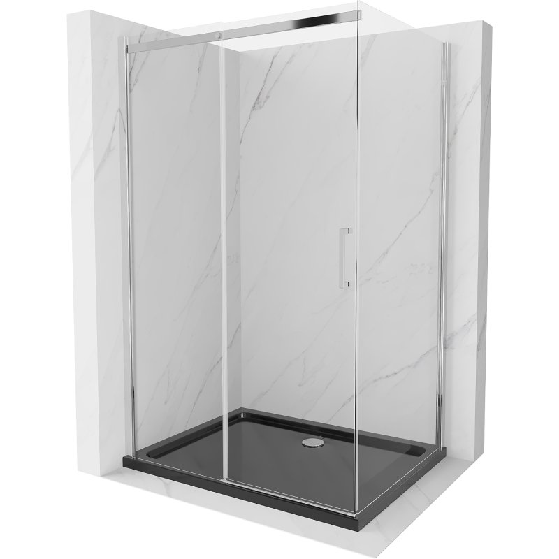 Mexen Omega kabina prysznicowa rozsuwana 100x90 cm, transparent, chrom + brodzik Flat, czarny