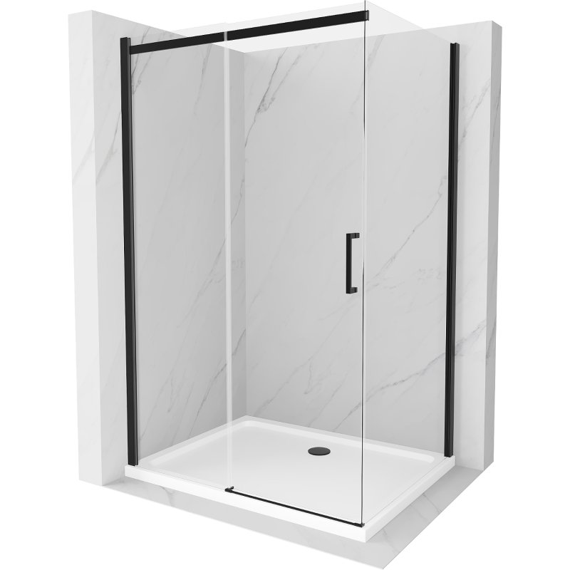 Mexen Omega kabina prysznicowa rozsuwana 120x100 cm, transparent, czarna + brodzik Flat, biały