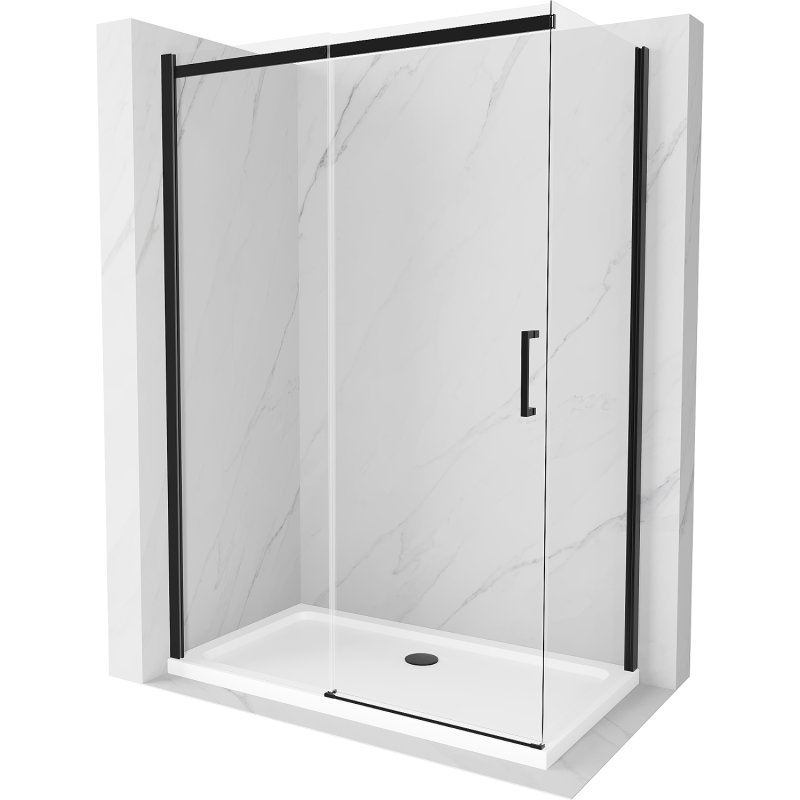 Mexen Omega kabina prysznicowa rozsuwana 140x80 cm, transparent, czarna + brodzik Flat, biały