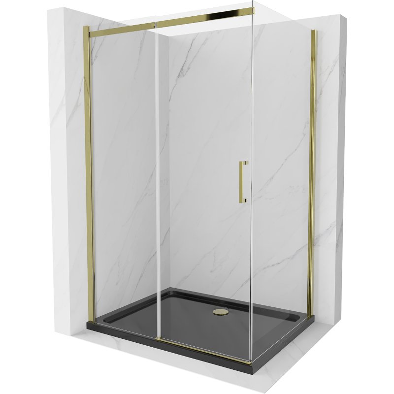 Mexen Omega kabina prysznicowa rozsuwana 100x80 cm, transparent, złota + brodzik Flat, czarny