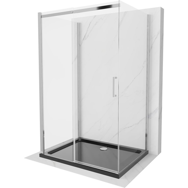 Mexen Omega kabina prysznicowa 3-ścienna, rozsuwana 140x90 cm, transparent, chrom + brodzik Flat