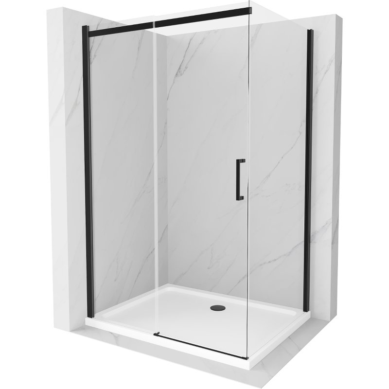 Mexen Omega kabina prysznicowa rozsuwana 130x90 cm, transparent, czarna + brodzik Flat, biały