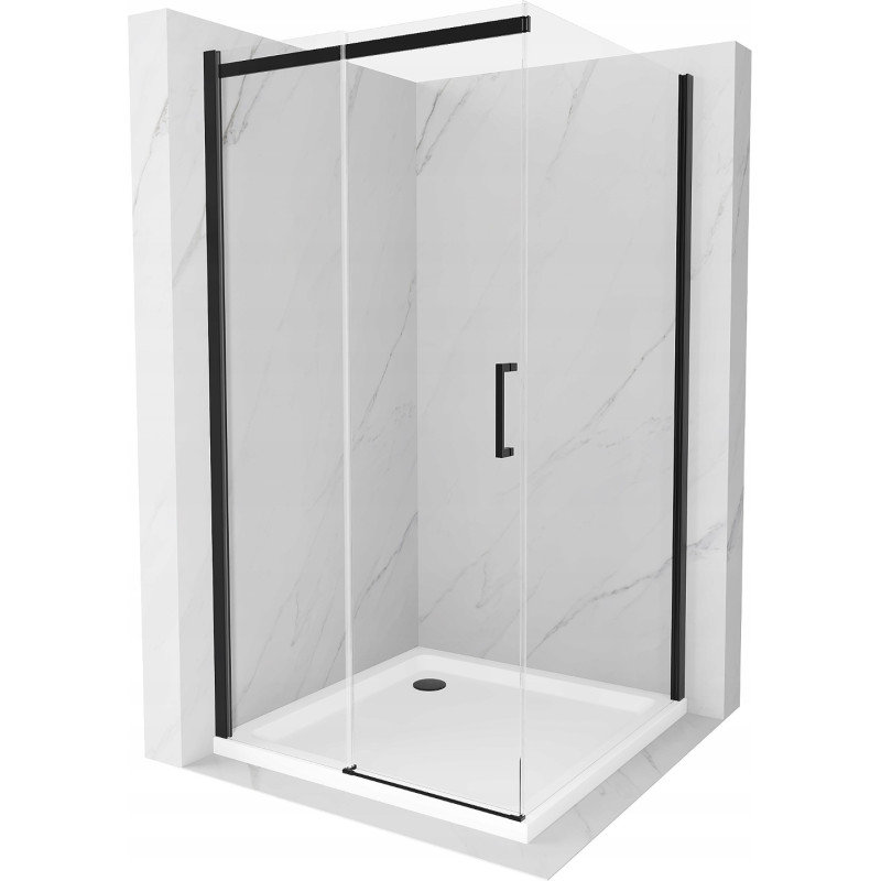 Mexen Omega kabina prysznicowa rozsuwana 100x100 cm, transparent, czarna + brodzik Flat, biały