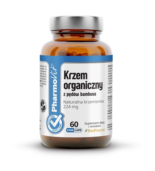 Krzem organiczny z pędów bambusa naturalna krzemionka 224 mg z dodatkiem BioPerine 60 kapsułek PharmoVit