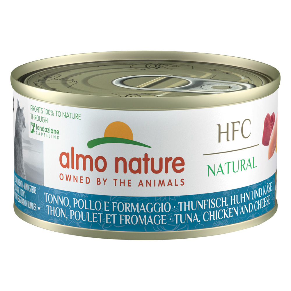 Almo Nature HFC Natural, 6 x 70 g - Tuńczyk, kurczak i ser