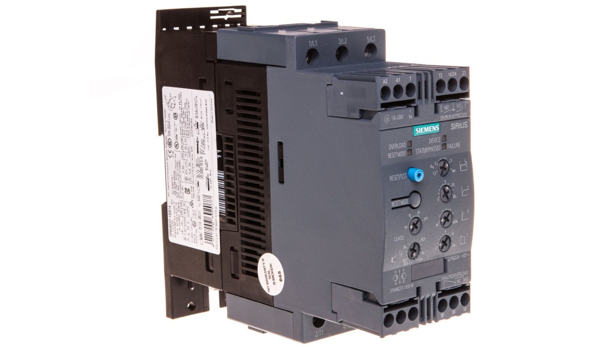 Siemens Softstart 3-fazowy 200-480VAC 63A 30kW/400V Uc=110-230V AC/DC S2 3RW4037-1BB14 3RW4037-1BB14