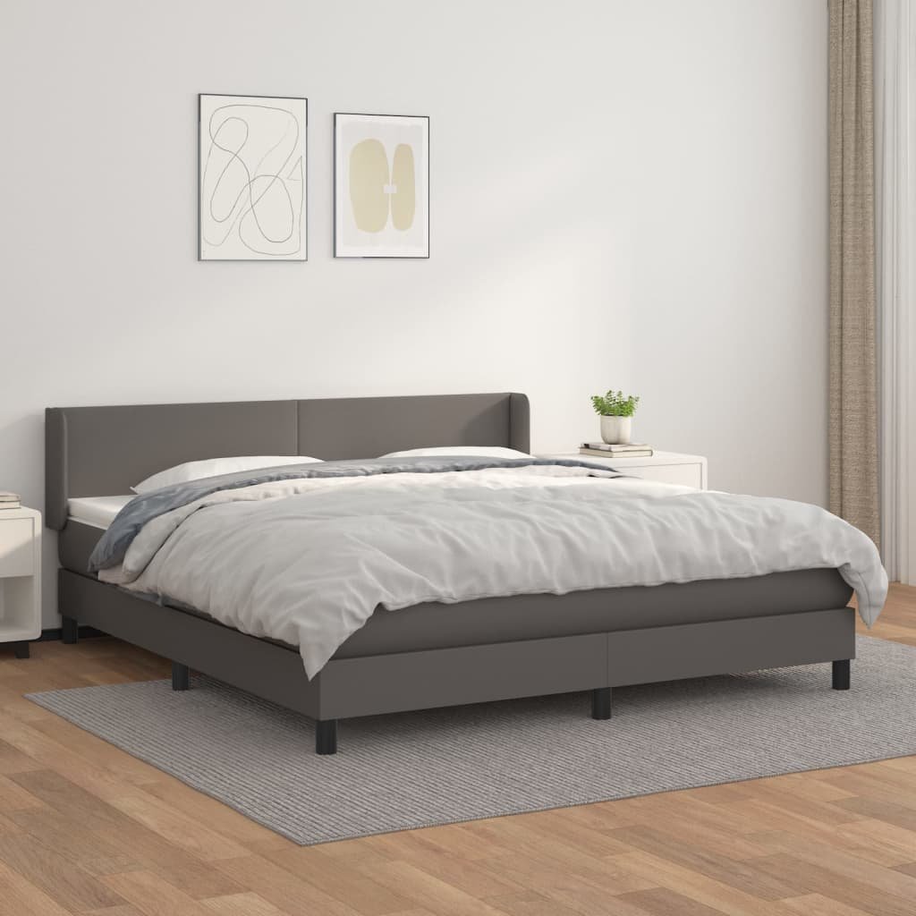 vidaXL Łóżko kontynentalne z materacem, szare, ekoskóra 160x200 cm