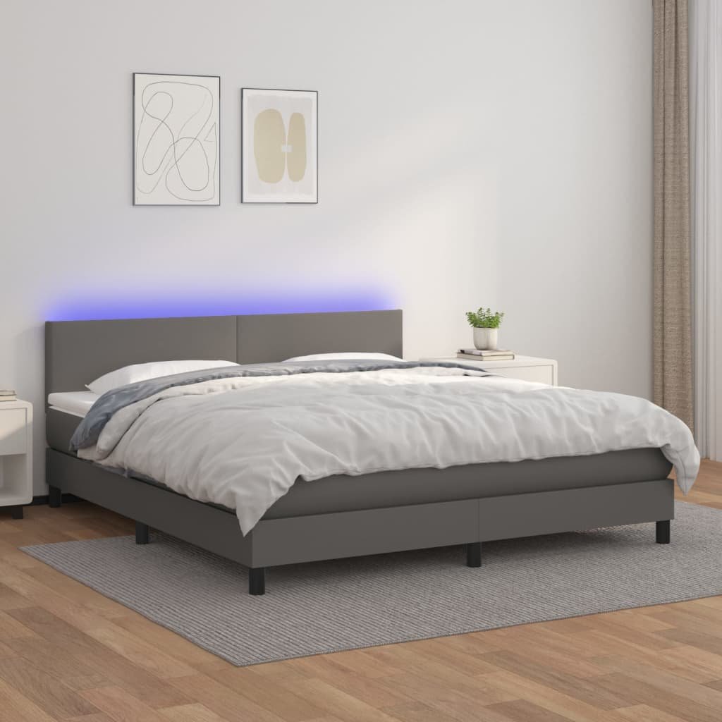 vidaXL Łóżko kontynentalne z materacem i LED, szara ekoskóra 160x200cm