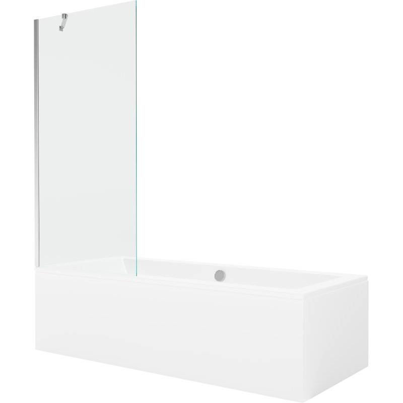 Mexen Cube wanna prostokątna 170 x 80 cm z obudową i parawanem 1-skrzydłowym 80 cm, transparent, chrom