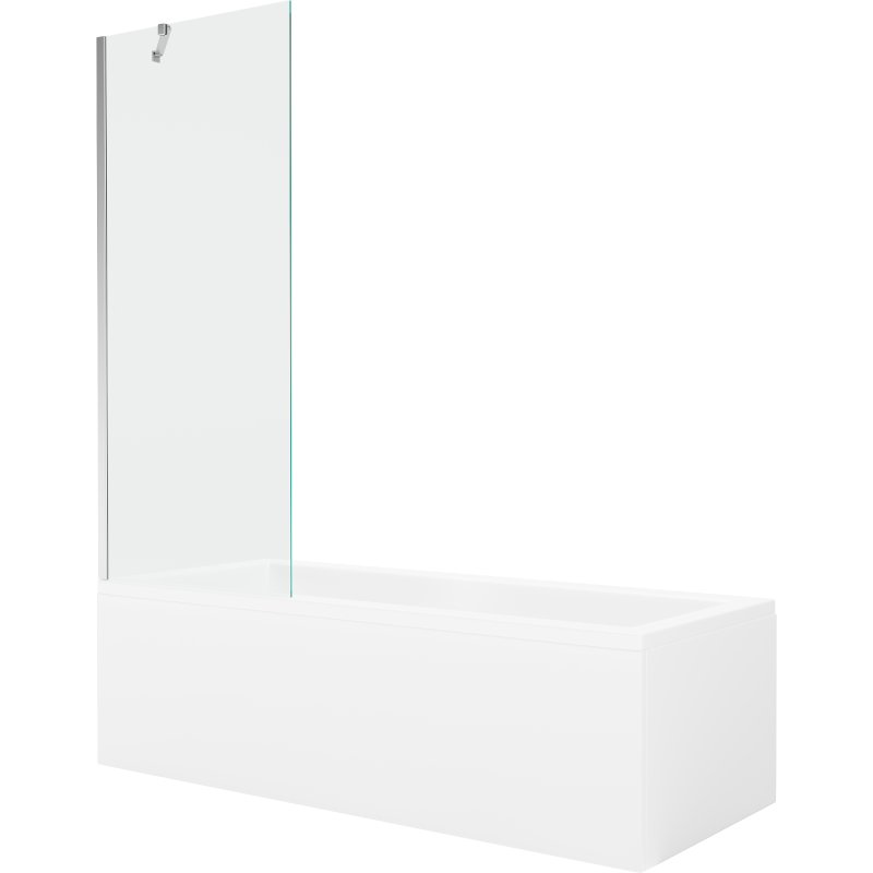 Mexen Cubik wanna prostokątna 160 x 70 cm z obudową i parawanem 1-skrzydłowym 70 cm, transparent, chrom