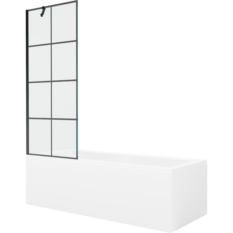 Mexen Cubik wanna prostokątna 170 x 70 cm z obudową i parawanem 1-skrzydłowym 70 cm, czarny wzór
